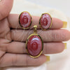 Stainless Steel Necklace and Earring, with Astral Pink Mother of Pearl, White Polished, Golden Finish, 06.116.0211.1