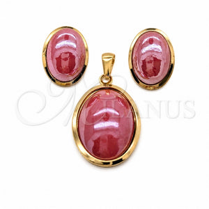 Stainless Steel Necklace and Earring, with Astral Pink Mother of Pearl, White Polished, Golden Finish, 06.116.0211.1