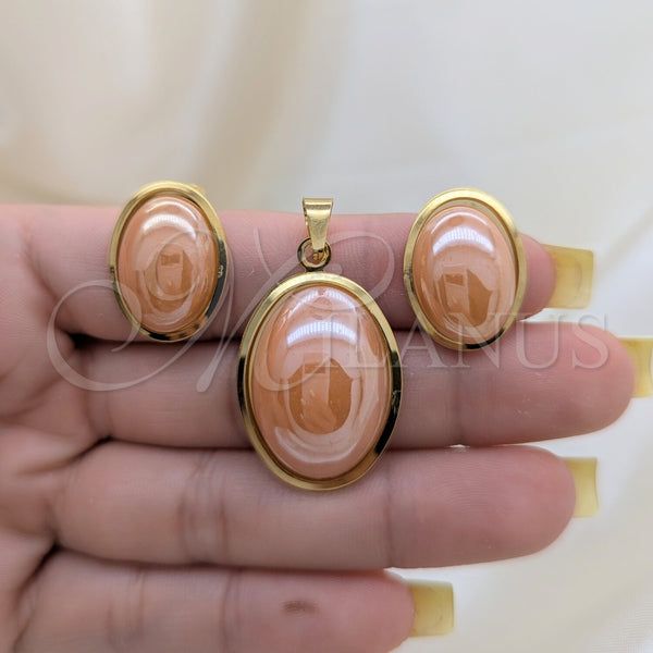Stainless Steel Ring — Necklace and Earring with Pink Mother of Pearl — alternate product view — SKU 164236 | Acero Inoxidable anillo — Necklace and Earring with Pink Mother of Pearl — SKU 164236