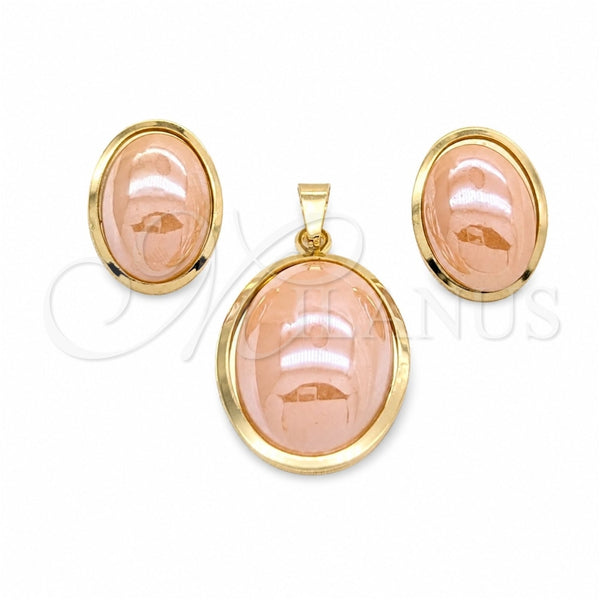 Stainless Steel Necklace and Earring, with Pink Mother of Pearl, White Polished, Golden Finish, 06.116.0211.2