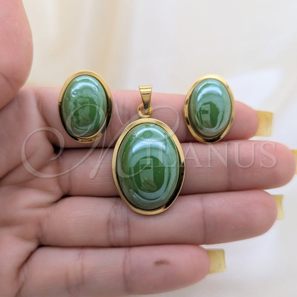 Stainless Steel Ring — Necklace and Earring with Green Mother of Pearl — alternate product view — SKU 164237 | Acero Inoxidable anillo — Necklace and Earring with Green Mother of Pearl — SKU 164237