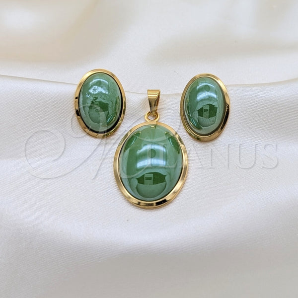 Stainless Steel Ring — Necklace and Earring with Green Mother of Pearl — main product view — SKU 164237 | Acero Inoxidable anillo — Necklace and Earring with Green Mother of Pearl — SKU 164237