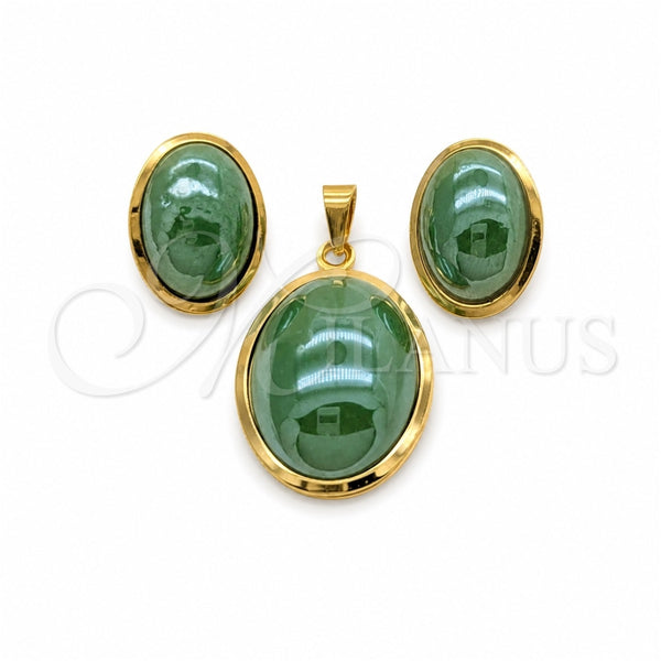 Stainless Steel Necklace and Earring, with Green Mother of Pearl, White Polished, Golden Finish, 06.116.0211.3