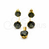 Stainless Steel Necklace and Earring, with Green Cubic Zirconia, White Polished, Golden Finish, 06.116.0212