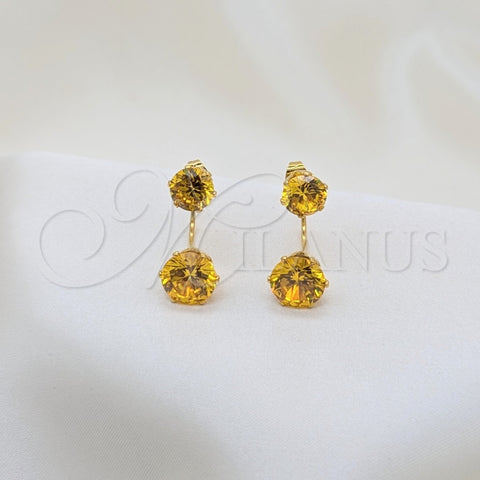 Stainless Steel Necklace and Earring, with Yellow Cubic Zirconia, White Polished, Golden Finish, 06.116.0212.1