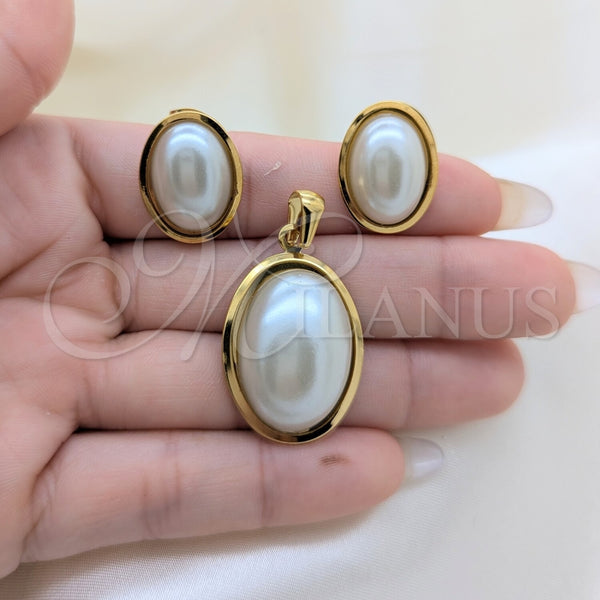 Stainless Steel Ring — Necklace and Earring with Champagne Mother of Pearl — alternate product view — SKU 164243 | Acero Inoxidable anillo — Necklace and Earring with Champagne Mother of Pearl — SKU 164243