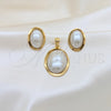 Stainless Steel Necklace and Earring, with Champagne Mother of Pearl, White Polished, Golden Finish, 06.116.0213
