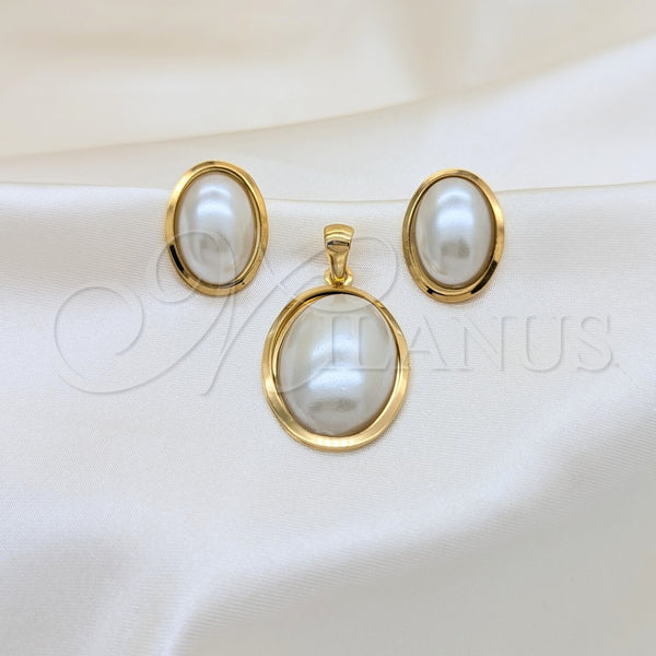 Stainless Steel Ring — Necklace and Earring with Champagne Mother of Pearl — main product view — SKU 164243 | Acero Inoxidable anillo — Necklace and Earring with Champagne Mother of Pearl — SKU 164243