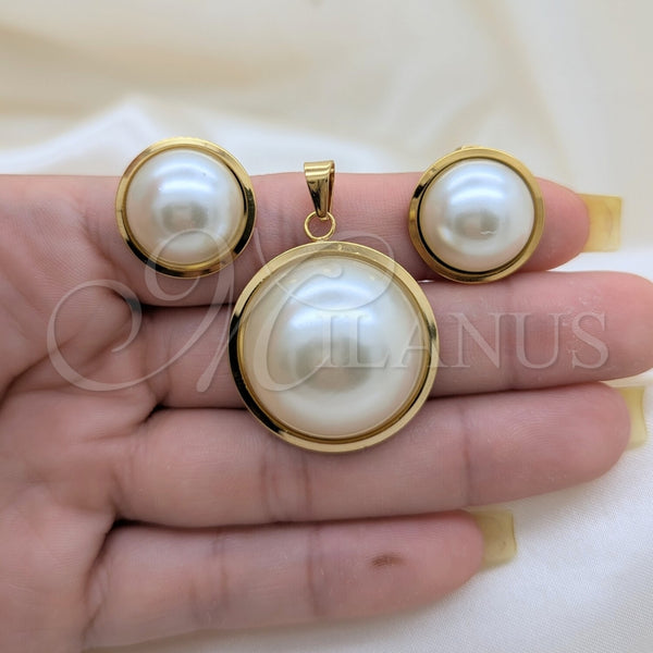 Stainless Steel Ring — Necklace and Earring with Champagne Mother of Pearl — alternate product view — SKU 164244 | Acero Inoxidable anillo — Necklace and Earring with Champagne Mother of Pearl — SKU 164244