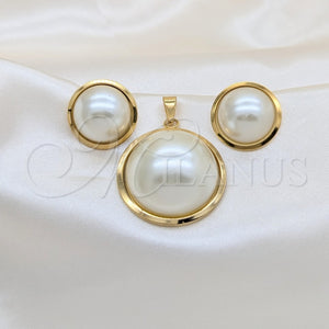 Stainless Steel Ring — Necklace and Earring with Champagne Mother of Pearl — main product view — SKU 164244 | Acero Inoxidable anillo — Necklace and Earring with Champagne Mother of Pearl — SKU 164244