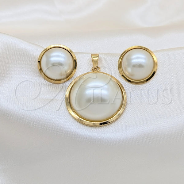 Stainless Steel Ring — Necklace and Earring with Champagne Mother of Pearl — main product view — SKU 164244 | Acero Inoxidable anillo — Necklace and Earring with Champagne Mother of Pearl — SKU 164244