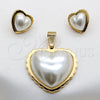 Stainless Steel Necklace and Earring, with Champagne Mother of Pearl, White Polished, Golden Finish, 06.116.0216