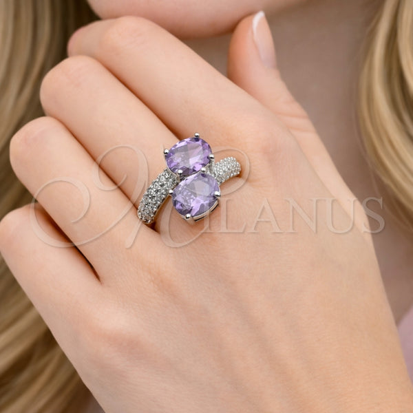 White Gold Filled Ring — Multi Stone Ring with Amethyst Cubic Zirconia and — alternate product view — SKU 164249 | Oro Laminado Blanco anillo — Multi Stone Ring with Amethyst Cubic Zirconia and — SKU 164249