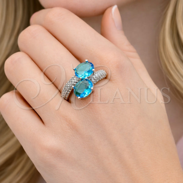 White Gold Filled Ring — Multi Stone Ring with Aqua Blue Cubic Zirconia — alternate product view — SKU 164250 | Oro Laminado Blanco anillo — Multi Stone Ring with Aqua Blue Cubic Zirconia — SKU 164250