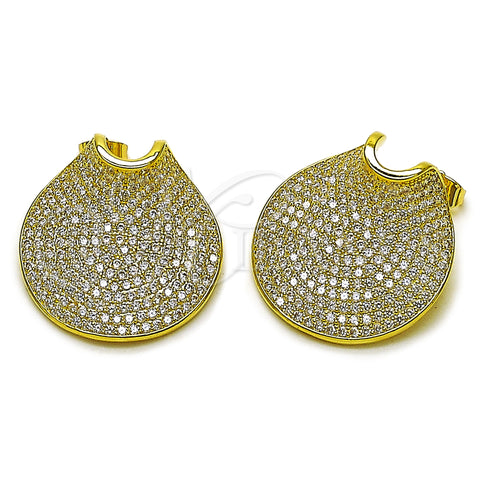 Oro Laminado Stud Earring, Gold Filled Style with White Cubic Zirconia, Polished, Golden Finish, 02.436.0027