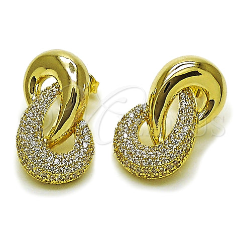 Oro Laminado Stud Earring, Gold Filled Style with White Cubic Zirconia, Polished, Golden Finish, 02.436.0028