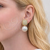 Oro Laminado Stud Earring, Gold Filled Style Ball Design, with Ivory Pearl and White Micro Pave, Polished, Golden Finish, 02.436.0029