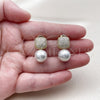 Oro Laminado Stud Earring, Gold Filled Style Ball Design, with Ivory Pearl and White Micro Pave, Polished, Golden Finish, 02.436.0029