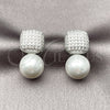 Rhodium Gold Filled Stud Earring, Ball Design, with Ivory Pearl and White Cubic Zirconia, Polished, Rhodium Finish, 02.436.0029.1