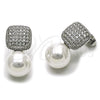 Rhodium Gold Filled Stud Earring, Ball Design, with Ivory Pearl and White Cubic Zirconia, Polished, Rhodium Finish, 02.436.0029.1