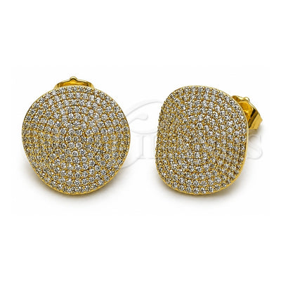 Oro Laminado Stud Earring, Gold Filled Style with White Cubic Zirconia, Polished, Golden Finish, 02.436.0031