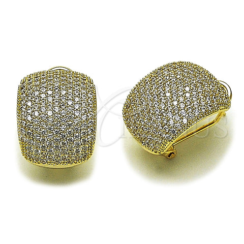 Oro Laminado Leverback Earring, Gold Filled Style with White Cubic Zirconia, Polished, Golden Finish, 02.436.0032