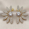 Oro Laminado Stud Earring, Gold Filled Style Flower Design, with White Cubic Zirconia and White Micro Pave, Polished, Golden Finish, 02.436.0033