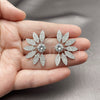 Rhodium Gold Filled Stud Earring, Flower Design, with White Cubic Zirconia and White Micro Pave, Polished, Rhodium Finish, 02.436.0033.1