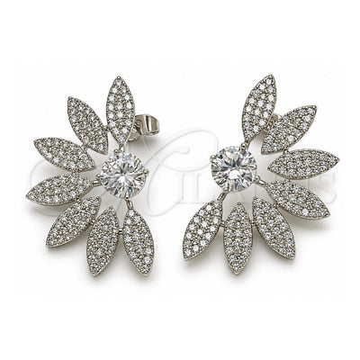 White Gold Filled Stud Earring, Flower Design, with White Cubic Zirconia and White Micro Pave, Polished, Rhodium Finish, 02.436.0033.1