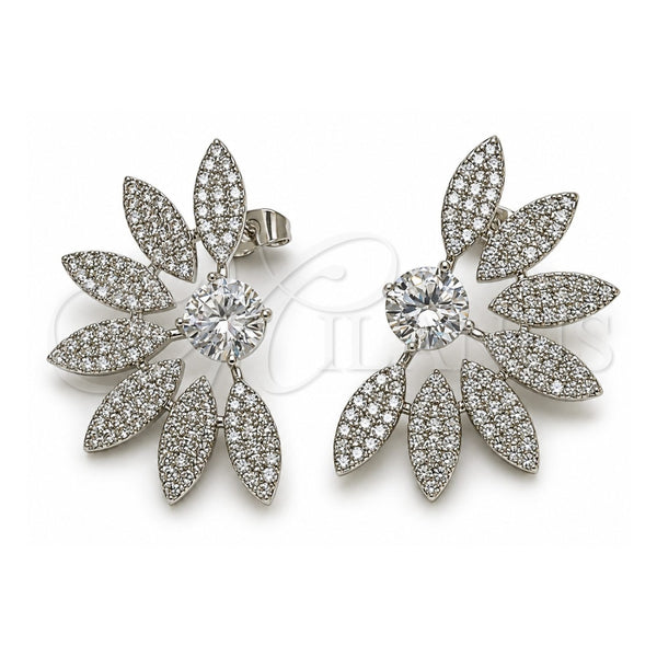 White Gold Filled Stud Earring, Flower Design, with White Cubic Zirconia and White Micro Pave, Polished, Rhodium Finish, 02.436.0033.1