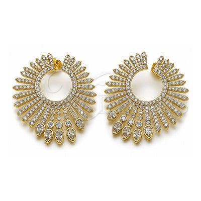 Oro Laminado Stud Earring, Gold Filled Style with White Cubic Zirconia, Polished, Golden Finish, 02.436.0035