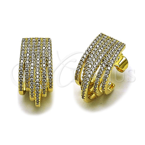 Oro Laminado Stud Earring, Gold Filled Style with White Cubic Zirconia, Polished, Golden Finish, 02.436.0037