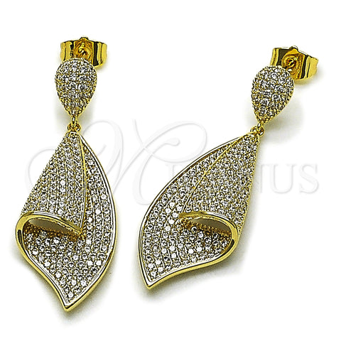 Oro Laminado Dangle Earring, Gold Filled Style with White Cubic Zirconia, Polished, Golden Finish, 02.436.0039