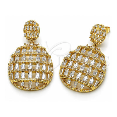 Oro Laminado Dangle Earring, Gold Filled Style Baguette Design, with White Cubic Zirconia, Polished, Golden Finish, 02.436.0040