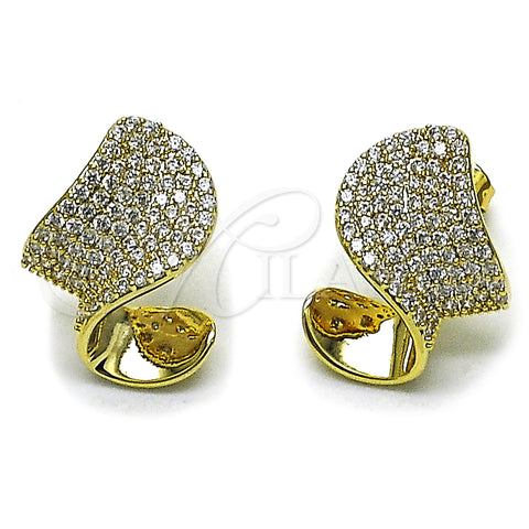 Oro Laminado Stud Earring, Gold Filled Style with White Cubic Zirconia, Polished, Golden Finish, 02.436.0042