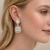Oro Laminado Dangle Earring, Gold Filled Style Cluster Design, with White Cubic Zirconia and White Micro Pave, Polished, Golden Finish, 02.436.0044