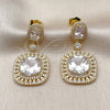Oro Laminado Dangle Earring, Gold Filled Style Cluster Design, with White Cubic Zirconia and White Micro Pave, Polished, Golden Finish, 02.436.0044