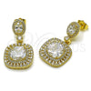 Oro Laminado Dangle Earring, Gold Filled Style Cluster Design, with White Cubic Zirconia and White Micro Pave, Polished, Golden Finish, 02.436.0044