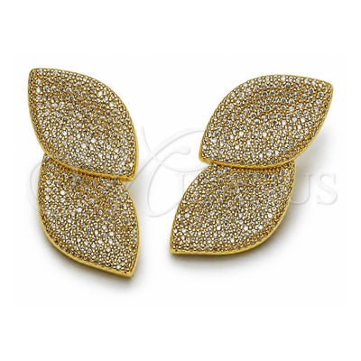 Oro Laminado Stud Earring, Gold Filled Style Leaf Design, with White Cubic Zirconia, Polished, Golden Finish, 02.436.0045