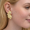 Oro Laminado Stud Earring, Gold Filled Style Flower Design, with White Cubic Zirconia, Polished, Golden Finish, 02.436.0046