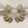 Oro Laminado Stud Earring, Gold Filled Style Flower Design, with White Cubic Zirconia, Polished, Golden Finish, 02.436.0046