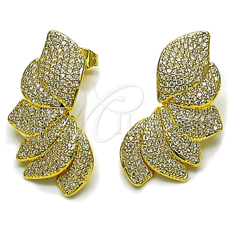 Oro Laminado Stud Earring, Gold Filled Style Flower Design, with White Cubic Zirconia, Polished, Golden Finish, 02.436.0046
