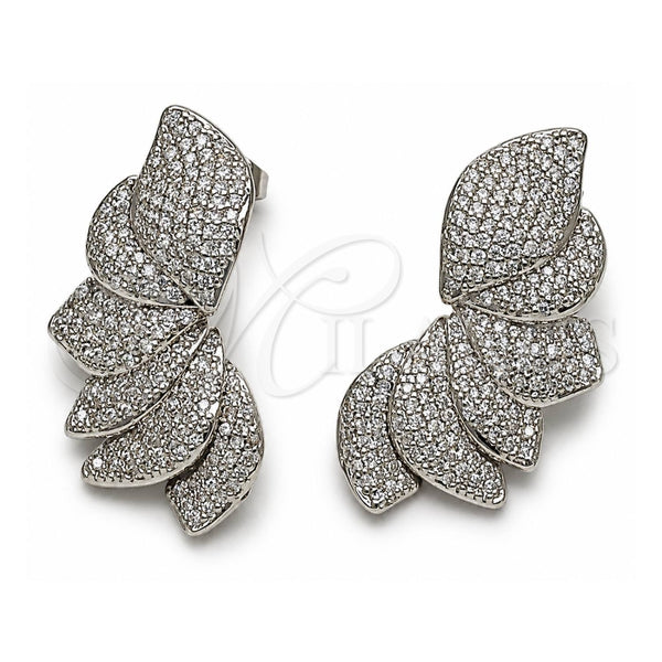 White Gold Filled Stud Earring, Flower Design, with White Cubic Zirconia, Polished, Rhodium Finish, 02.436.0046.1