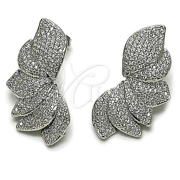 Rhodium Gold Filled Stud Earring, Flower Design, with White Cubic Zirconia, Polished, Rhodium Finish, 02.436.0046.1