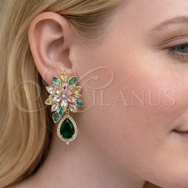 Gold Filled Ring — Stud Earring Flower and Teardrop Design with Multicolor — alternate product view — SKU 164289 | Oro Laminado anillo — Stud Earring flor and Teardrop diseño with Multicolor — SKU 164289