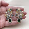 Oro Laminado Stud Earring, Gold Filled Style Flower and Teardrop Design, with Multicolor and Green Cubic Zirconia, Polished, Golden Finish, 02.436.0048