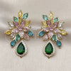 Oro Laminado Stud Earring, Gold Filled Style Flower and Teardrop Design, with Multicolor and Green Cubic Zirconia, Polished, Golden Finish, 02.436.0048
