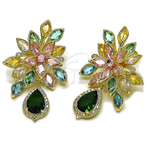 Gold Filled Ring — Stud Earring Flower and Teardrop Design with Multicolor — main product view — SKU 164289 | Oro Laminado anillo — Stud Earring flor and Teardrop diseño with Multicolor — SKU 164289