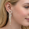 Oro Laminado Long Earring, Gold Filled Style with White Cubic Zirconia, Polished, Golden Finish, 02.436.0050