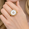 Oro Laminado Multi Stone Ring, Gold Filled Style Cluster Design, with Ivory Mother of Pearl and White Cubic Zirconia, Polished, Golden Finish, 01.447.0001 (One size fits all)